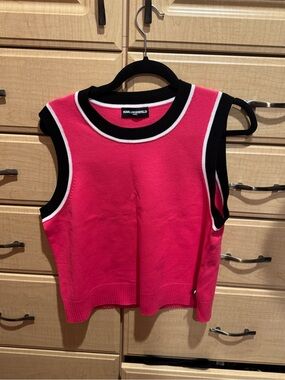 Karl Lagerfeld Hot Pink Knit Top with Black & White Trim
